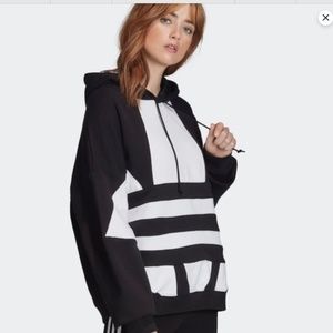 ADIDAS Original Oversized Large Trefoil Women Hoodie Black White  XS